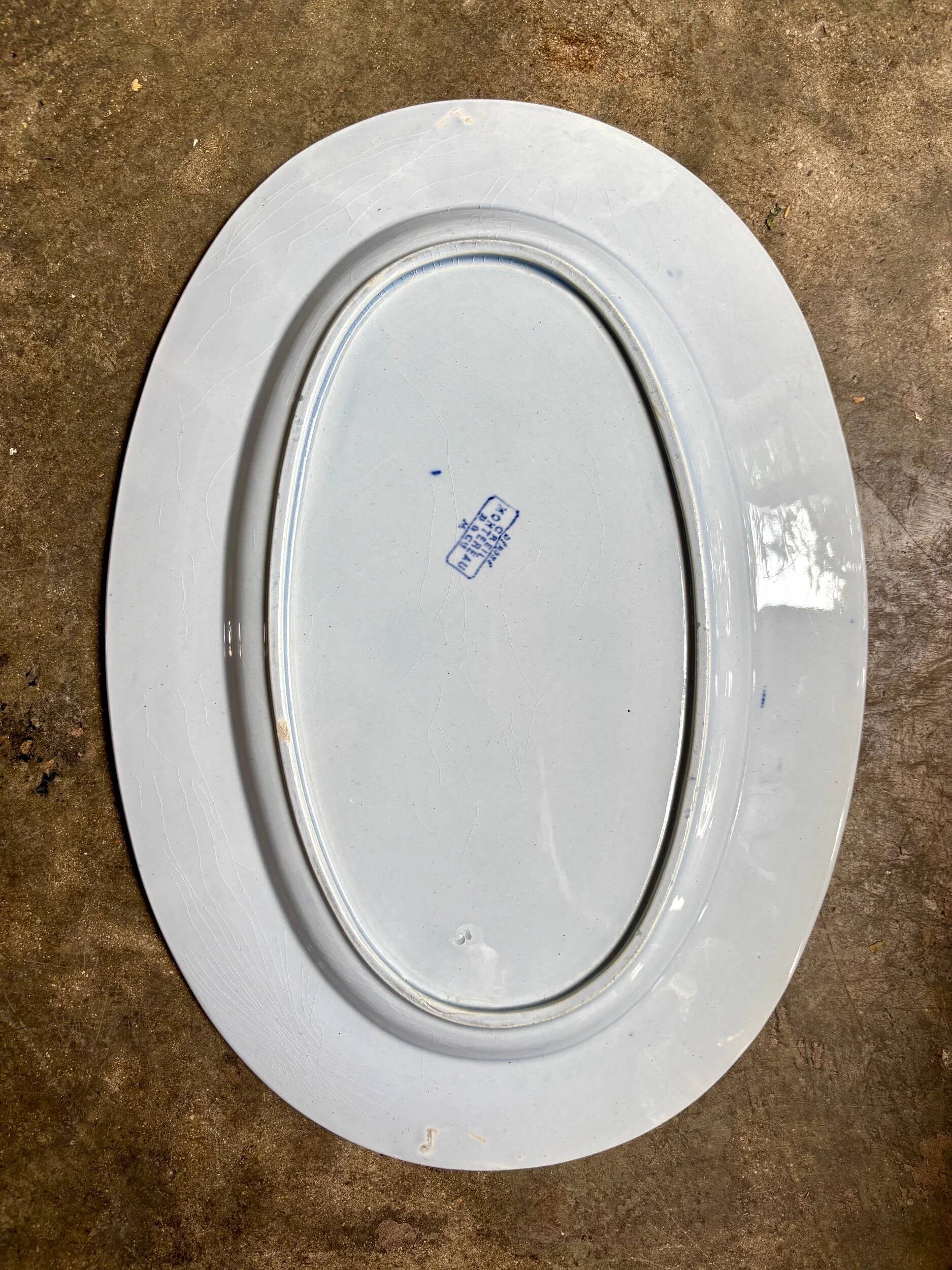 Large oval dish Creil & Montereau in blue ironstone, "Japan" service