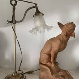 Gooseneck lamp "rise and fall" in brass and glass tulip, 1900