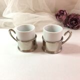 Set two porcelain cups and silver metal support