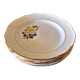 6 Gien Gardanne dinner plates, pink and yellow, with gold trim