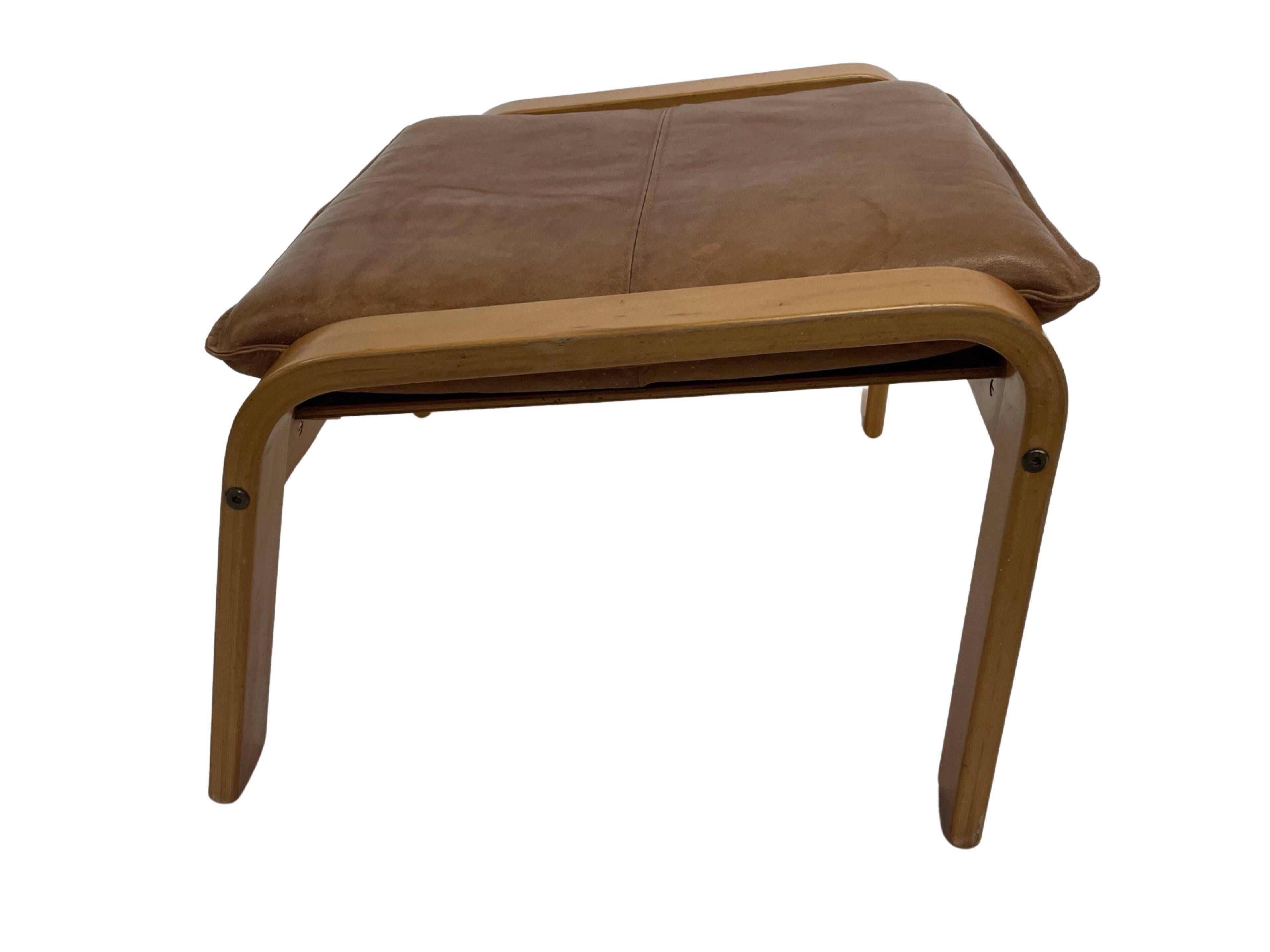 Vintage IKEA Poang Tan Leather Cantilever  Footstool Ottoman Design
