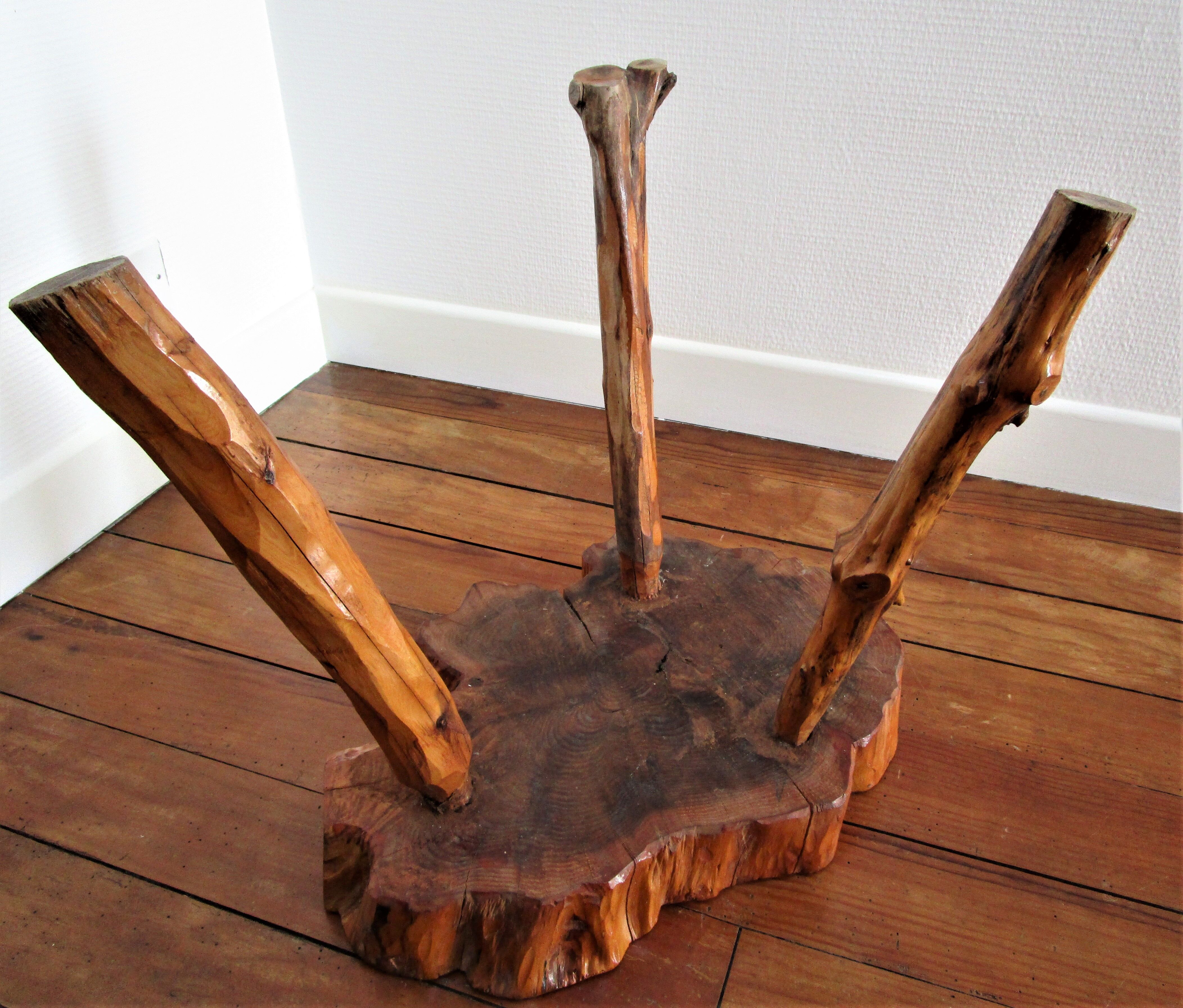 Coffee table solid wood tripod vintage folk art