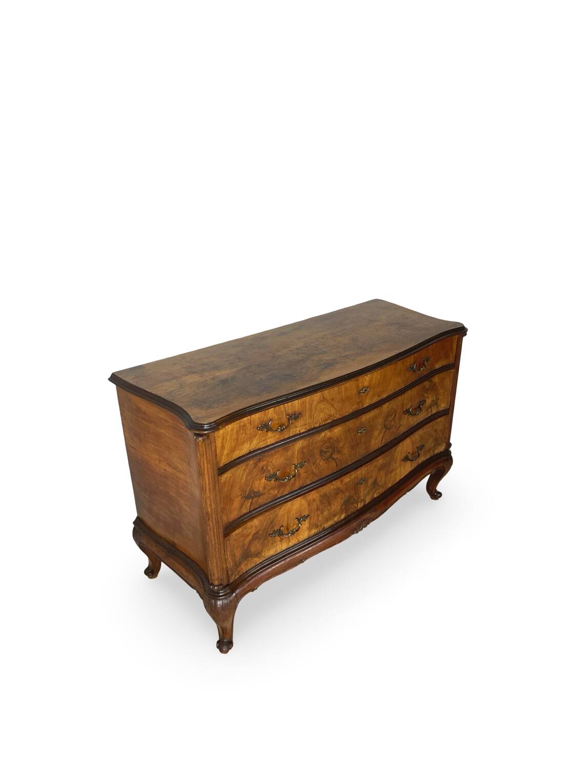 Italian art deco burl walnut chest of drawers, 1940s/50s