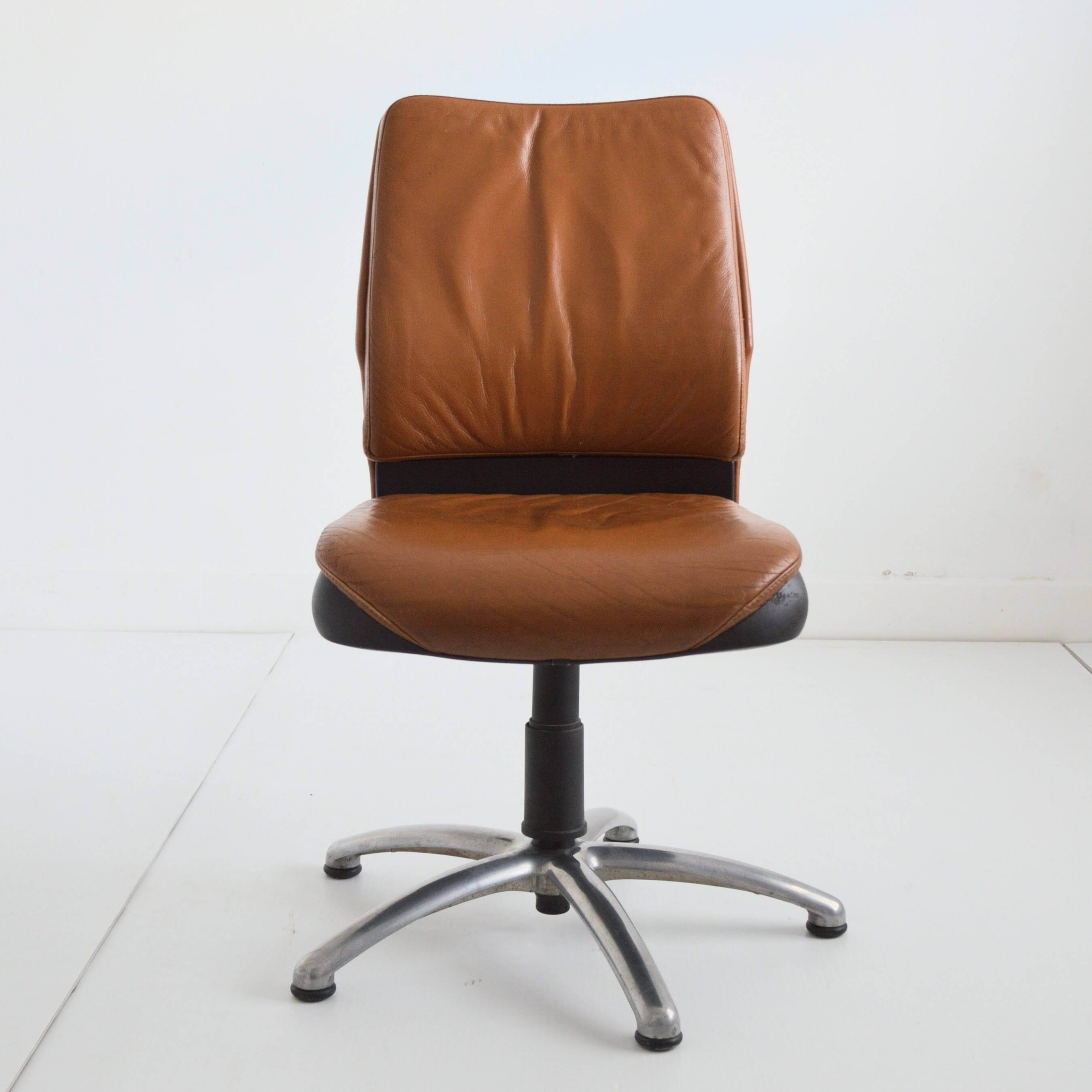 Vintage 1980s leather swivel office chair