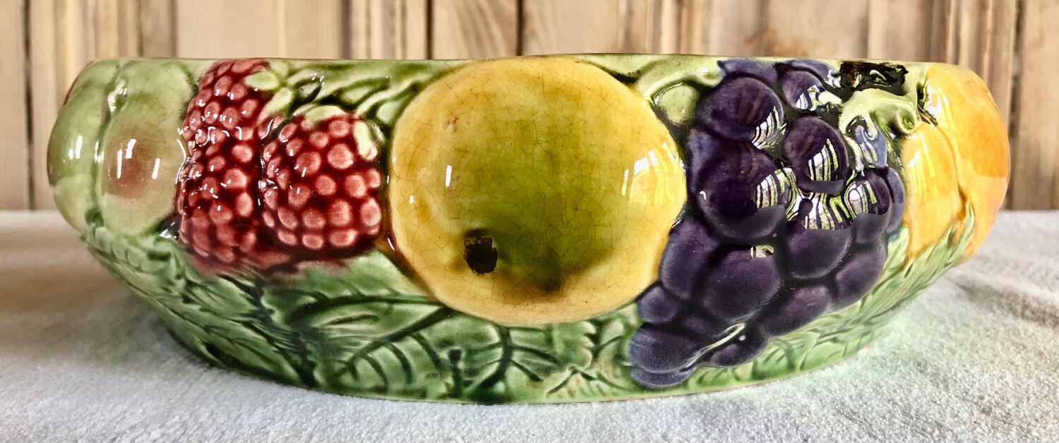 Saladier coupe à fruits barbotine Sarreguemines XIX