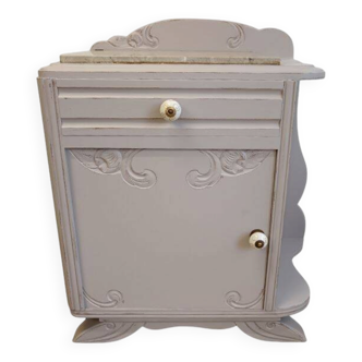 Vintage grey bedside table with marble top from the 1930s.