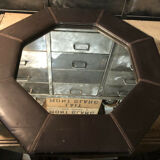 Octagonal wall mirror in vintage brown leather 67,5x67,5 cm