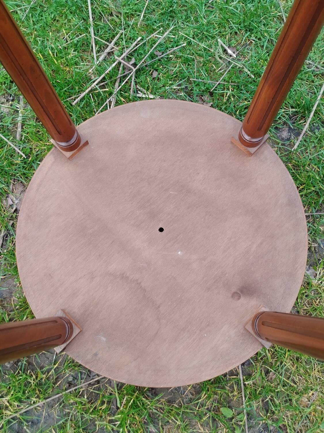 Antique hot water bottle table, Louis XVI style marble top