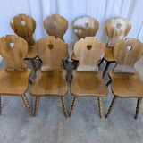 Set of 8 Vintage Tyrolean Heart Cutout Wooden Dining Chairs / Darker Brown