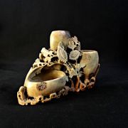 Chinese soapstone or steatite inkwell vase with floral decoration, late 19th century