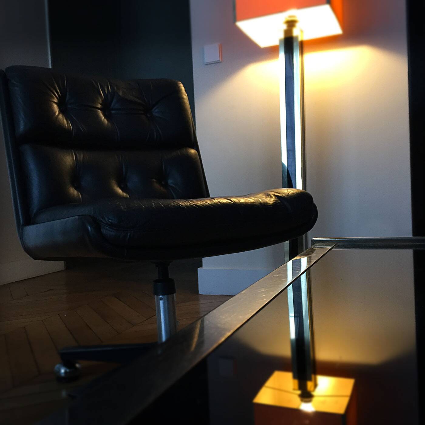 Pair of cofemo-italy armchairs. black leather. 1980.