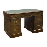 Late 19th century English mahogany desk with pedestals and leather top