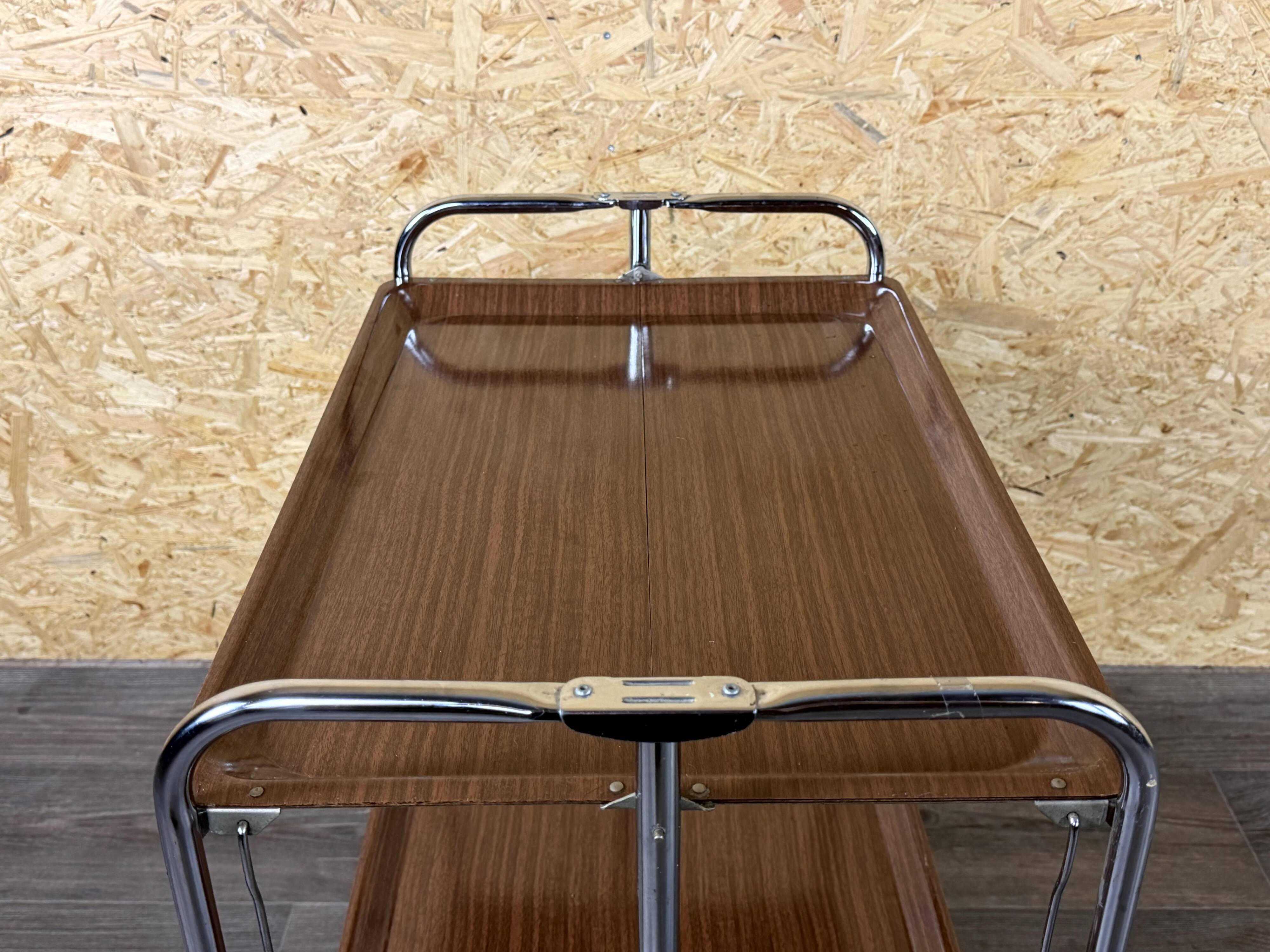1960s 1970s Serving Cart Dinette Side Table Space Age Design Chrome Brown