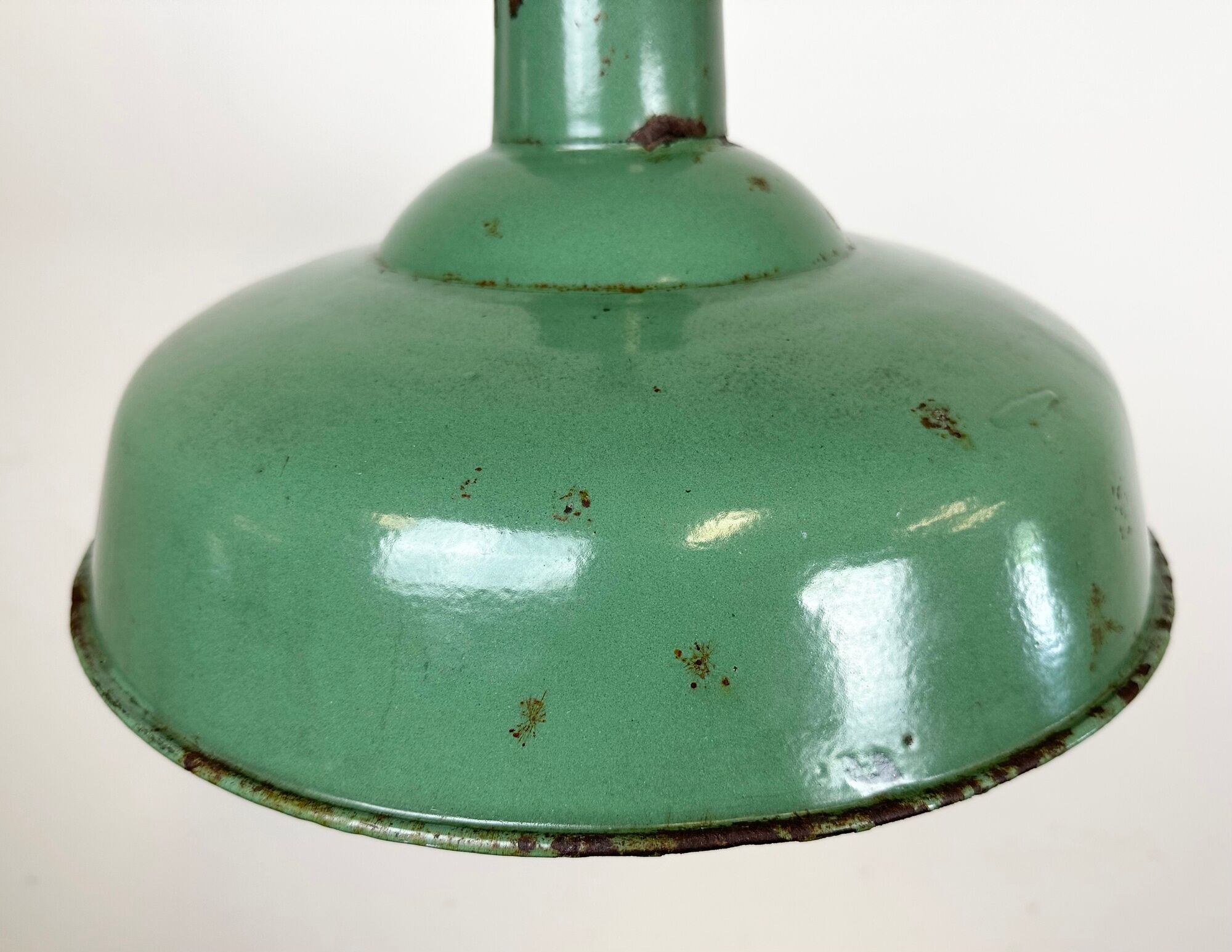 Industrial french green enamel factory lamp, 1960s