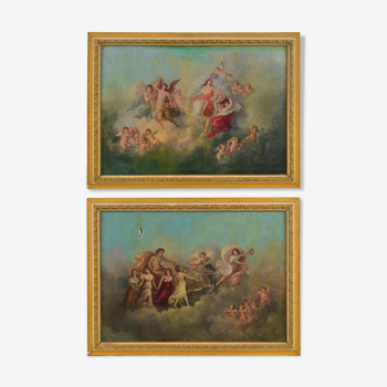 Paire de tableaux Vénus et Apollon