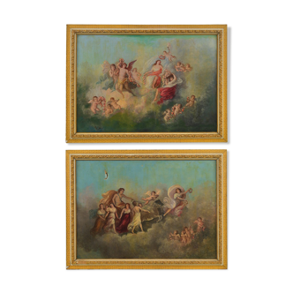 Paire de tableaux Vénus et Apollon