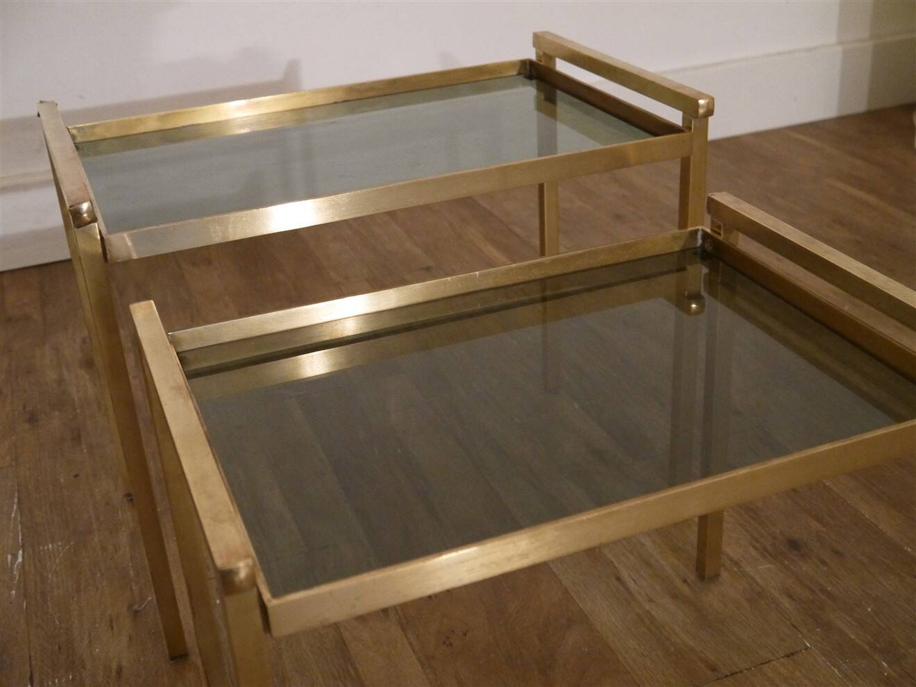 Italian nesting tables in brass and glass, 1970