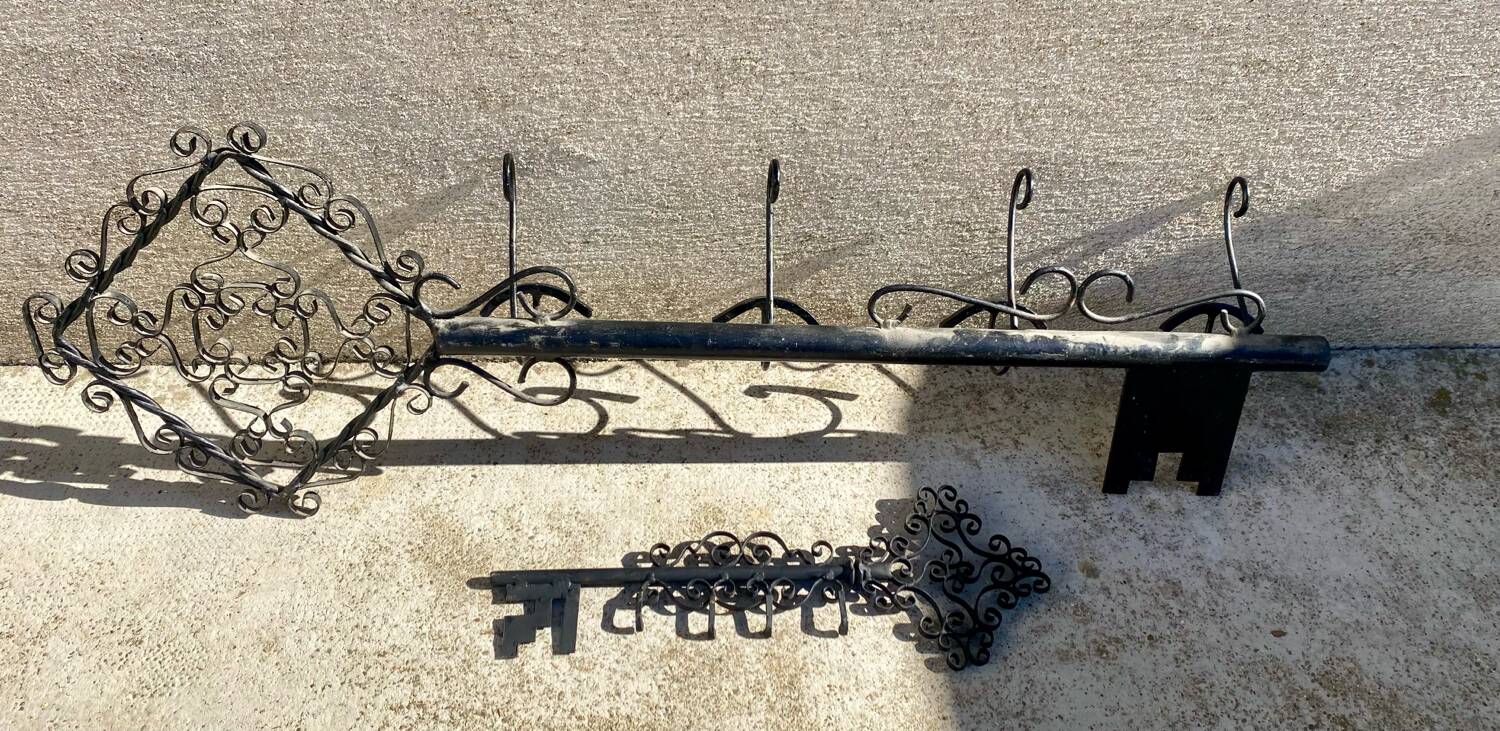 Key-shaped key holder and coat rack set, wrought iron