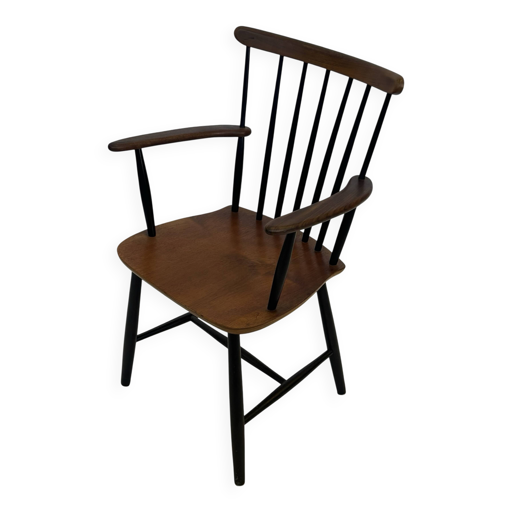 Vintage Danish spindle chair from the 1960s, Tapiovaara style armrests
