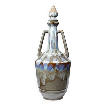 Vintage stoneware bottle with flamed glaze, France 1950-1970.