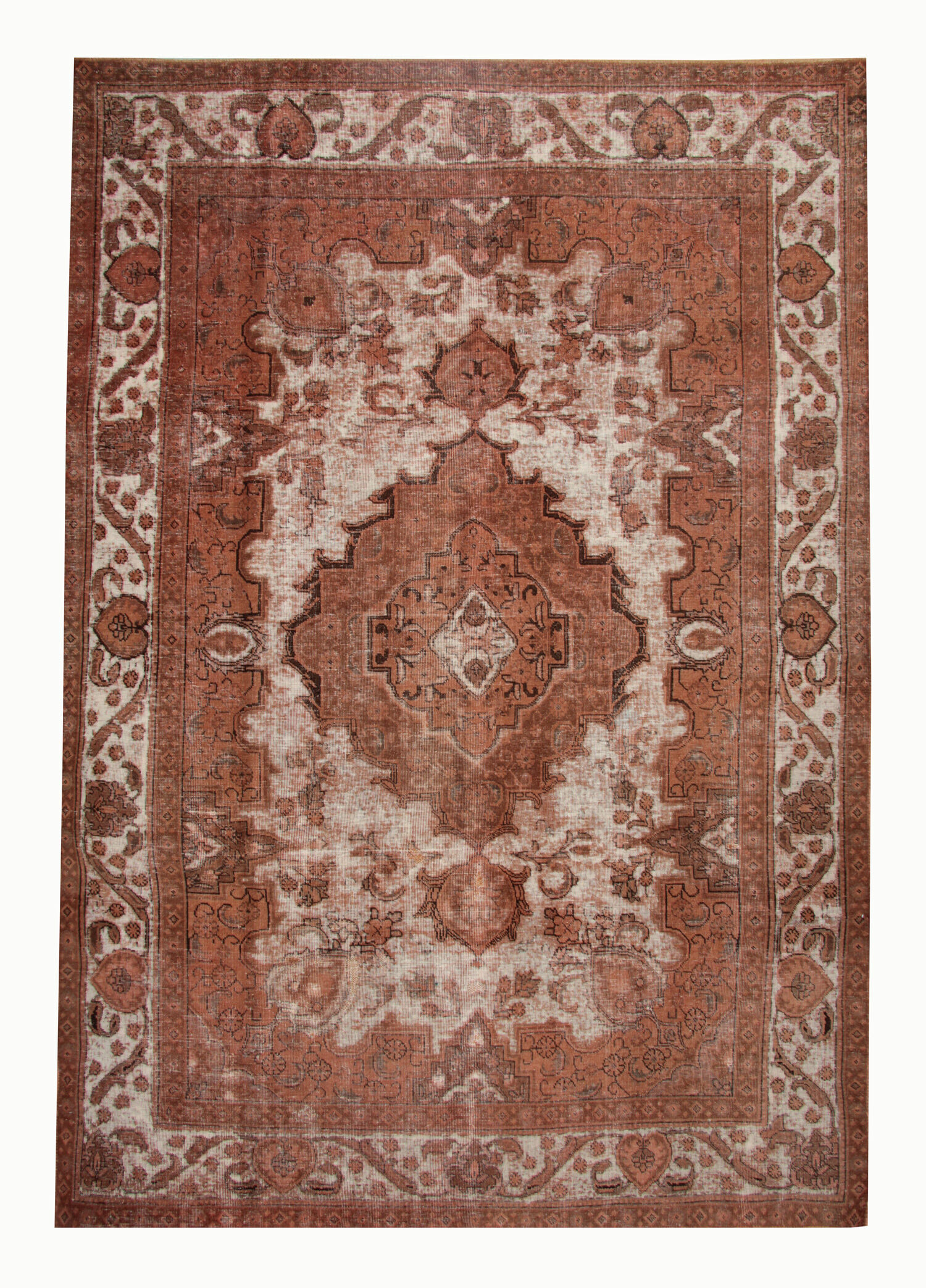 Overdyed handmade persian rust brown wool area rug - 241x342cm