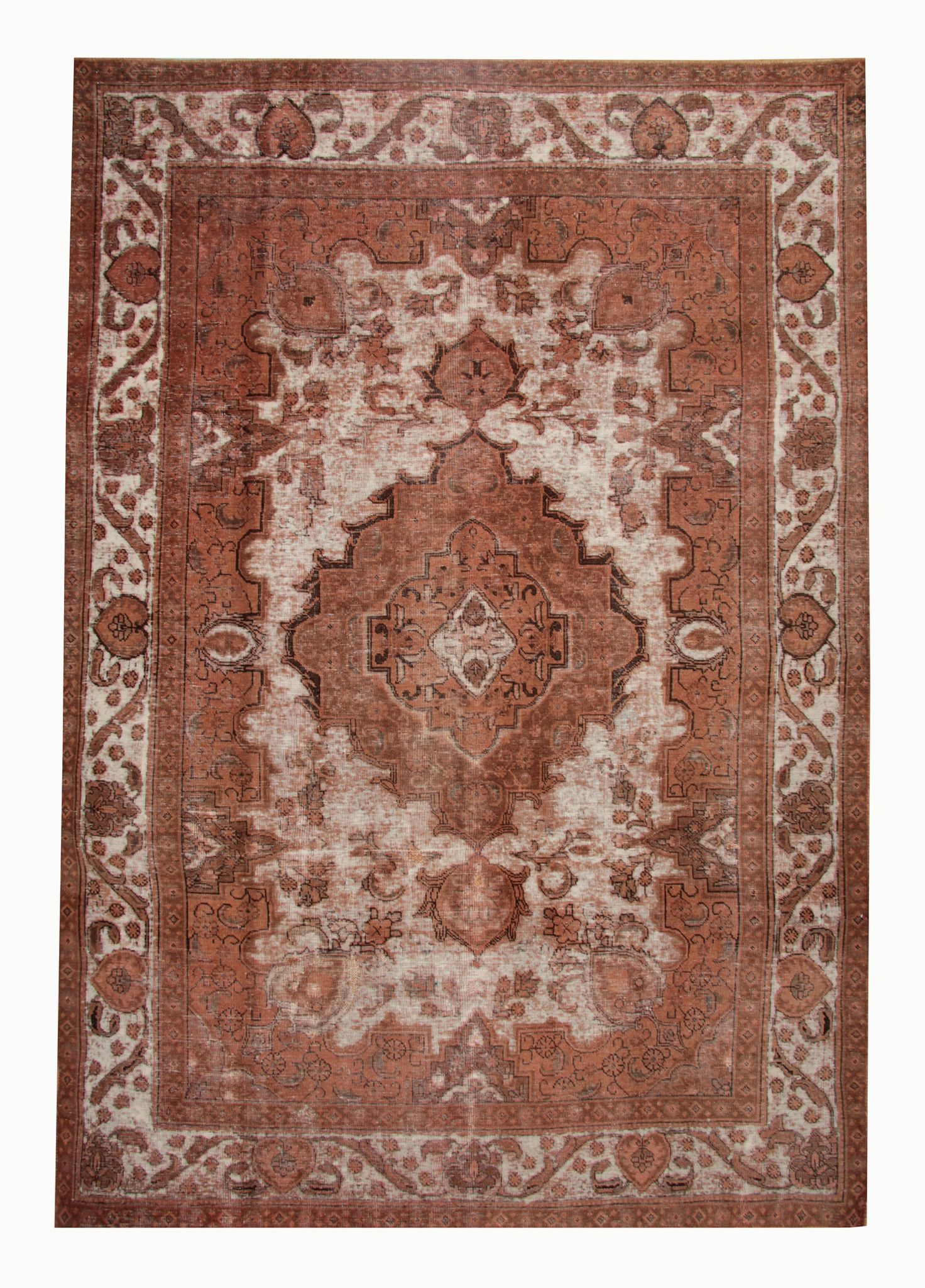 Overdyed handmade persian rust brown wool area rug - 241x342cm