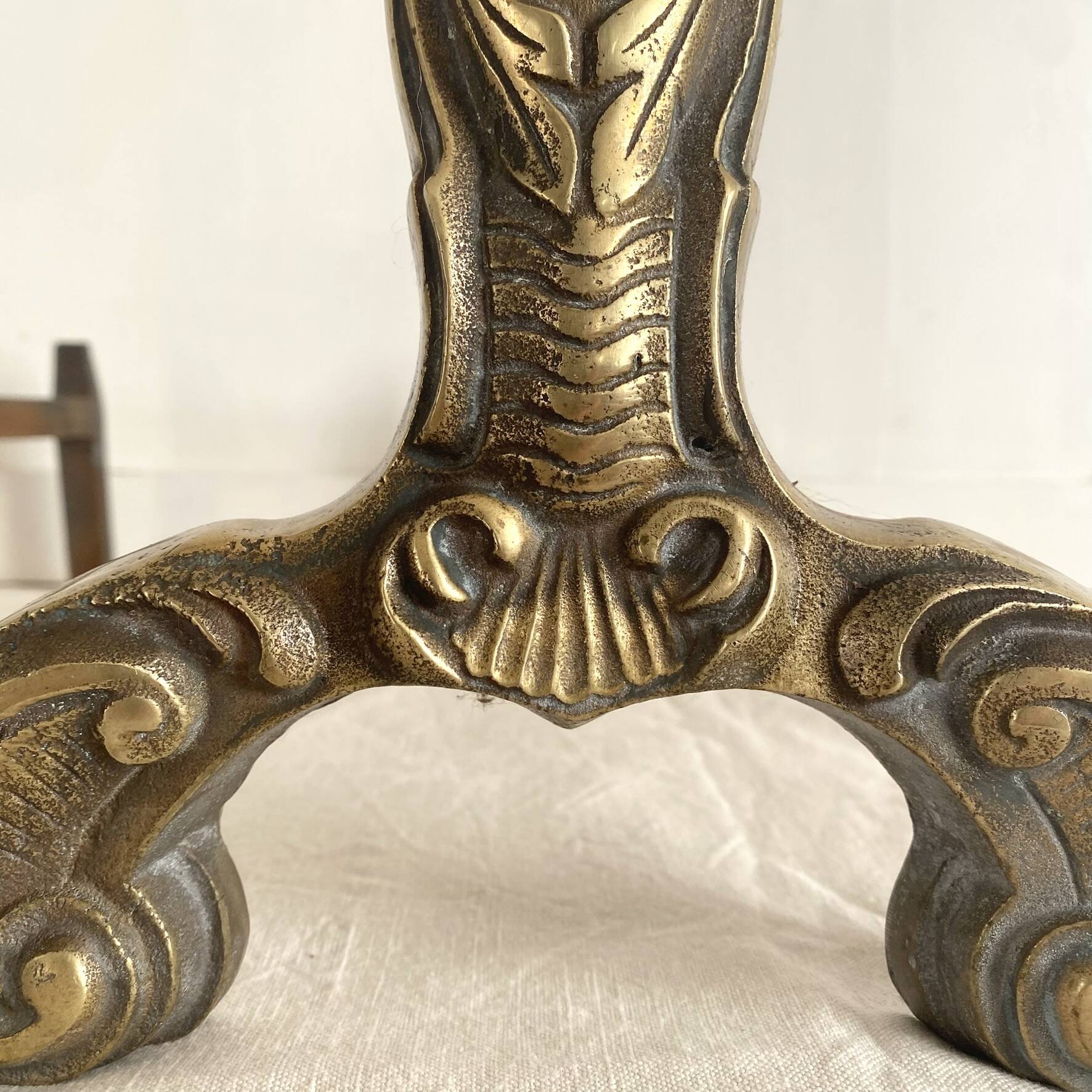 Pair of brass and cast iron fire dogs
