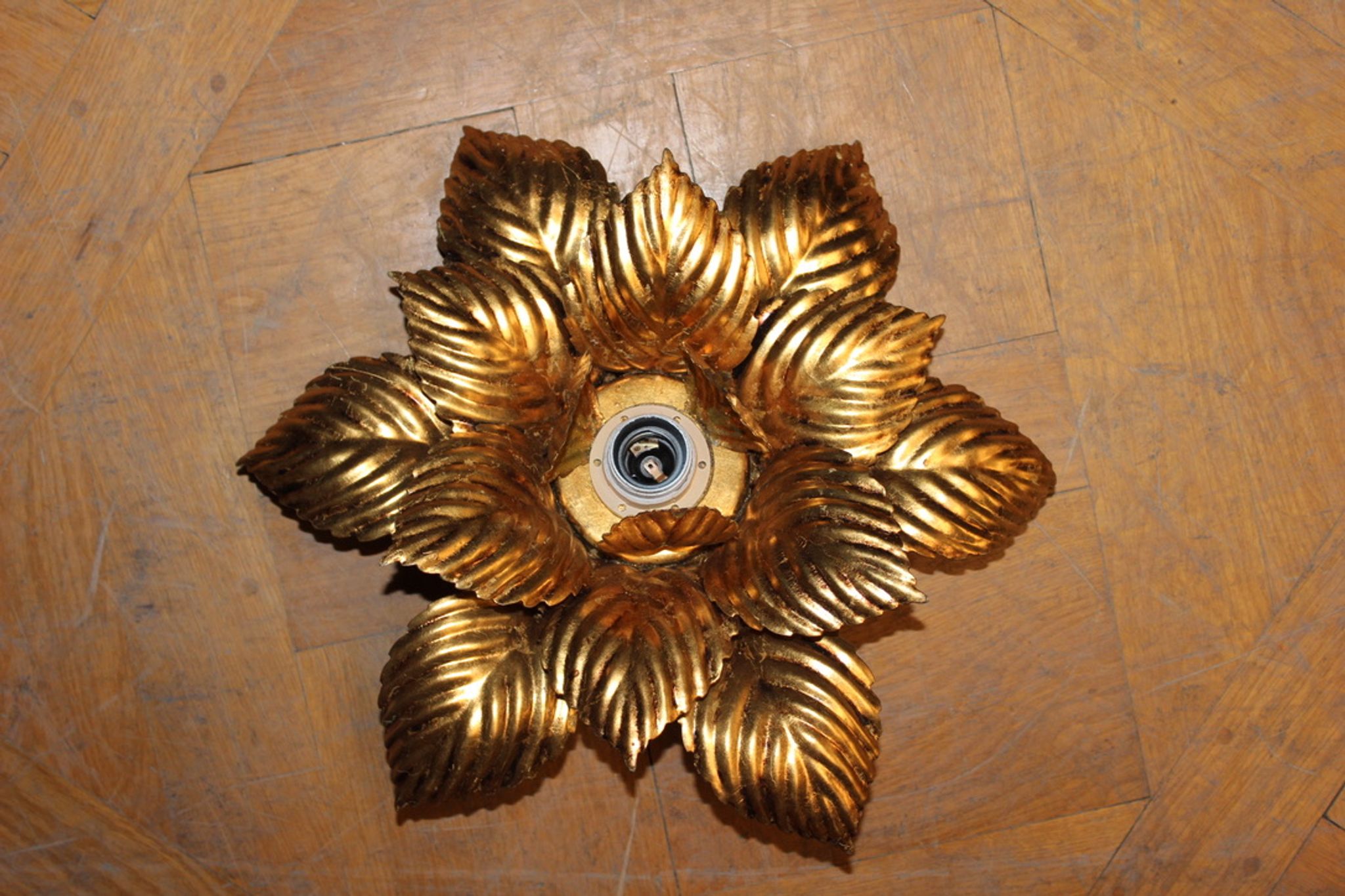 Pair of wall lamps or ceiling lamps in gold metal around 1980