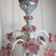 Milky white and pink Murano glass chandelier with four arms of light