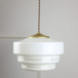 Mid-century Cascade Brass and Opaline Pendant Lamp