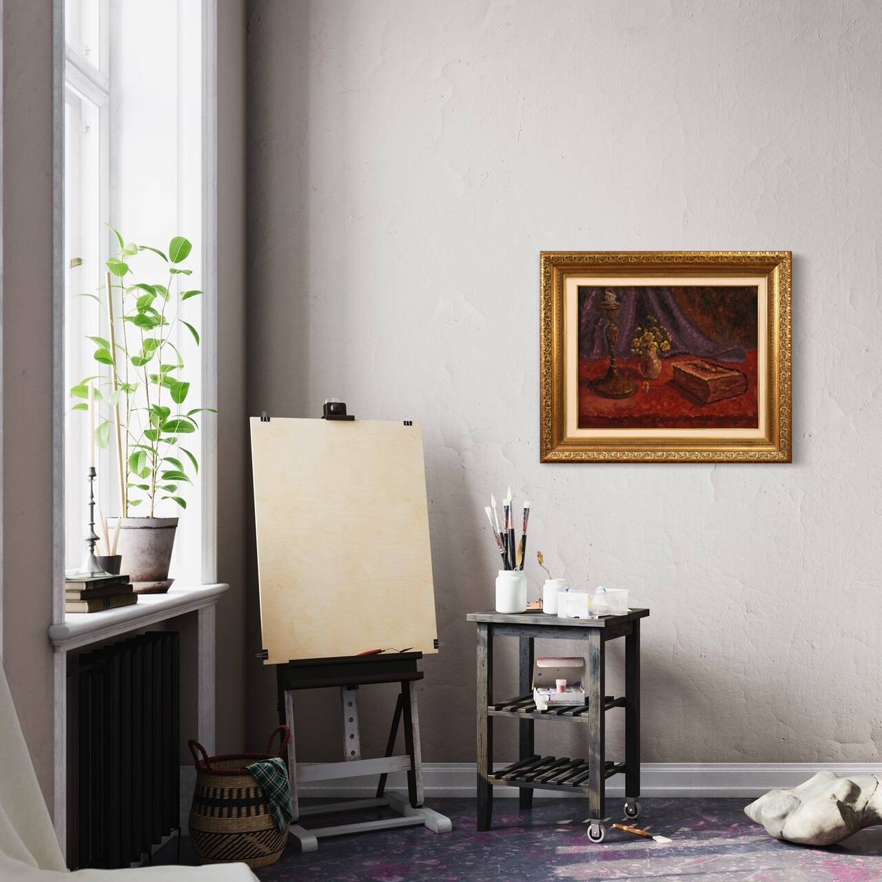 Signed painting oil on masonite still life dated 1942