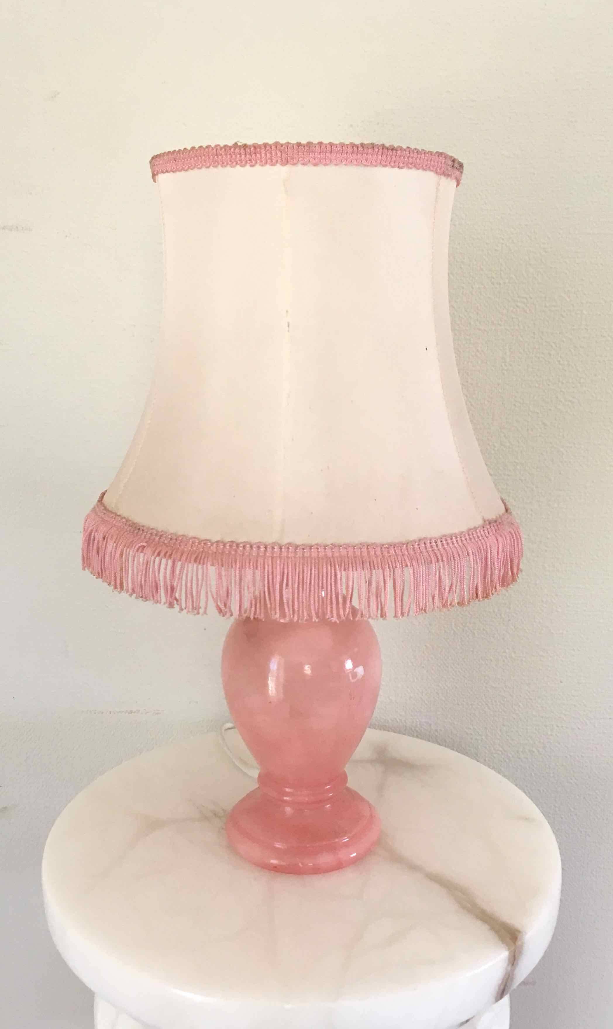 Vintage pink alabaster bedside lamp