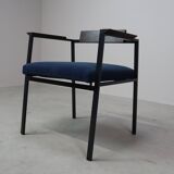 Pair of Postmodern armchairs in steel and mahogany, 1970s