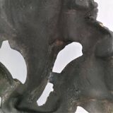 Pair of bronze andirons with black patina, 19th century, female caryatids