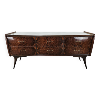 Commode italienne du milieu du siècle en bois et verre onyx bleu, 1960