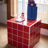 Cube-Side table-Bedside table-Tile-Ceramic-Red-Glossy