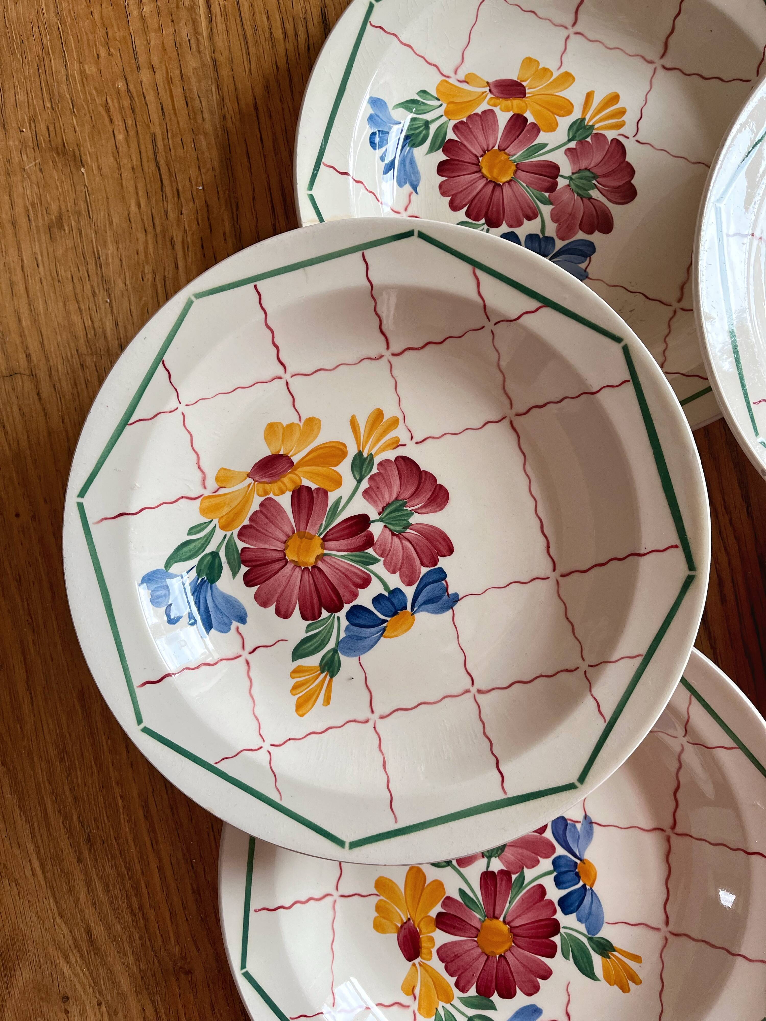 5 soup plates in Grasse earthenware, HBCM (Hippolyte Boulenger, Creil Montereau)