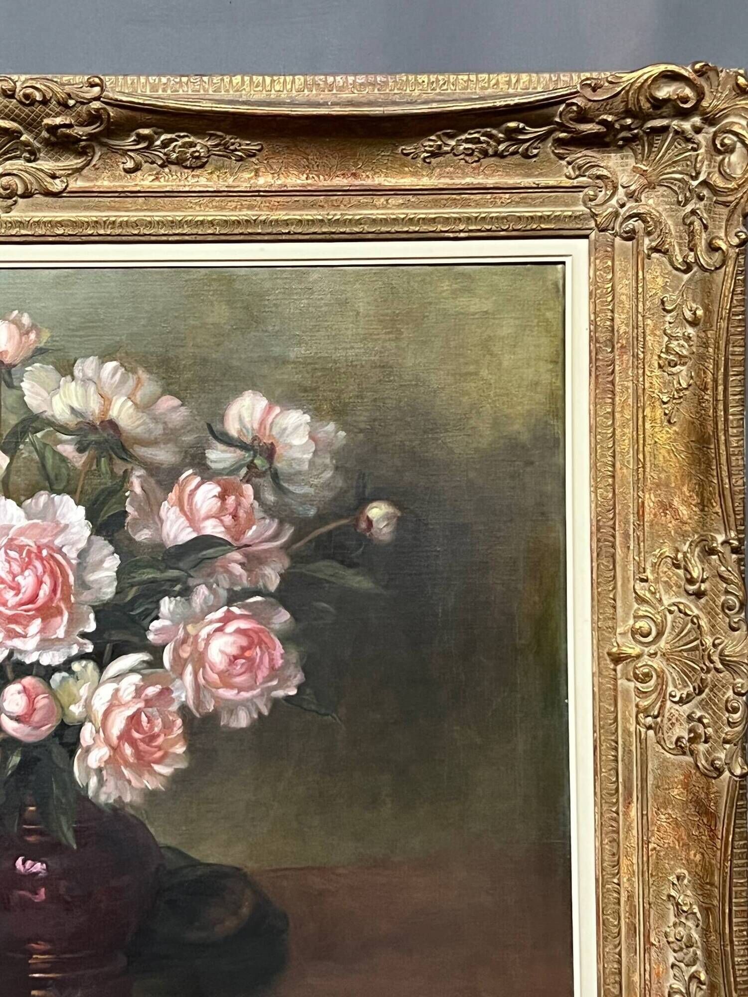 Ivan de Leur "Still Life with Roses". Oil on canvas. Belgium. Mid-20th century. 100x130 cm.