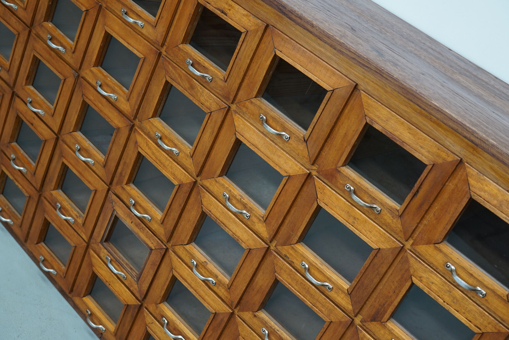 Vintage Dutch Oak Haberdashery Shop Cabinet / Vitrine, 1950s