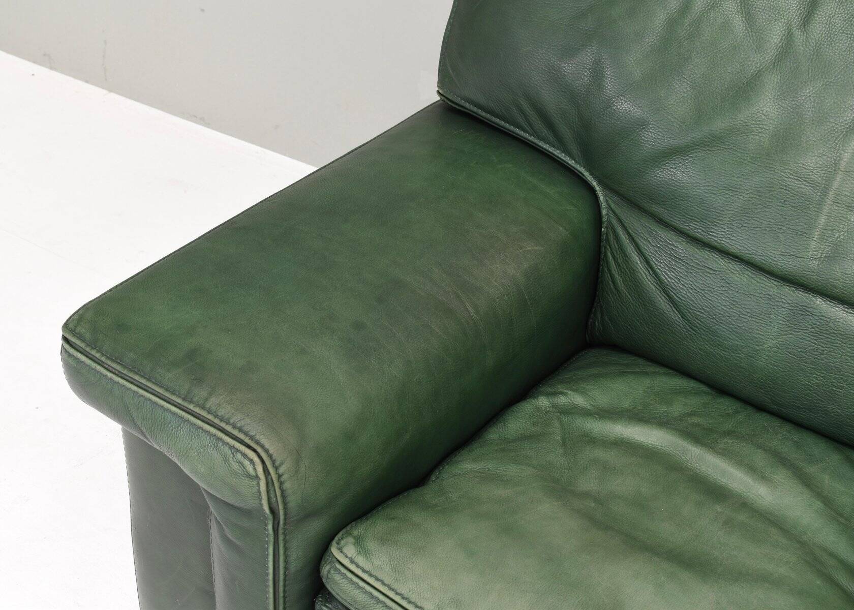 Roche Bobois lounge armchair in original green patinated leather, 1970