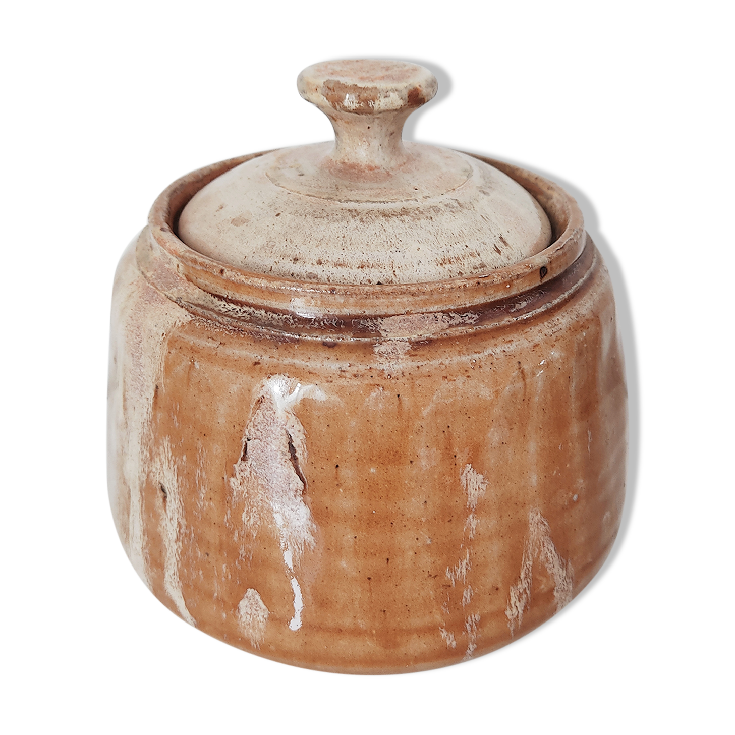 Pot couvert vintage en grès signé