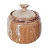 Vintage covered stoneware pot signed