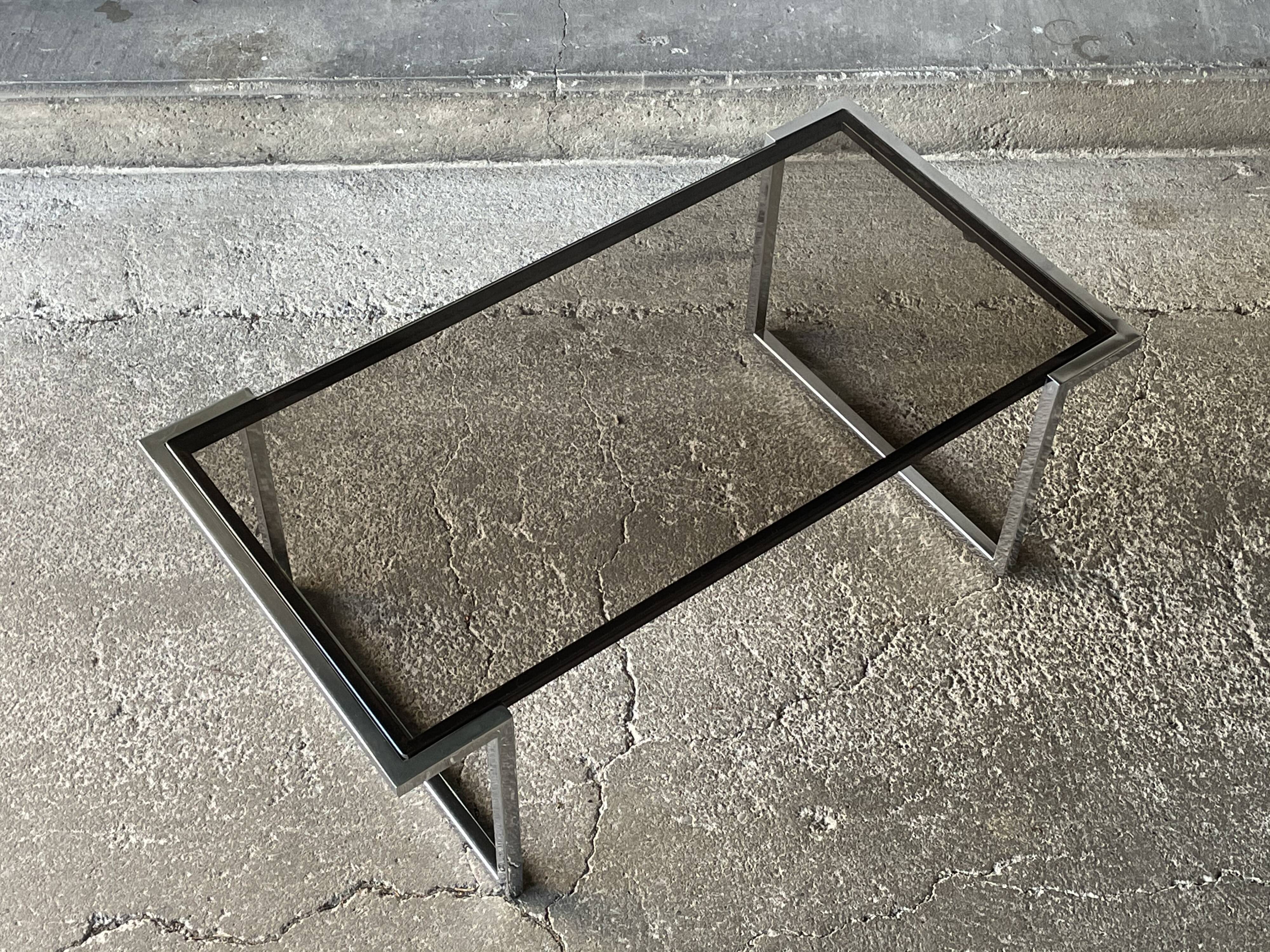 Coffee table in chromed metal and smoked glass, 1970s