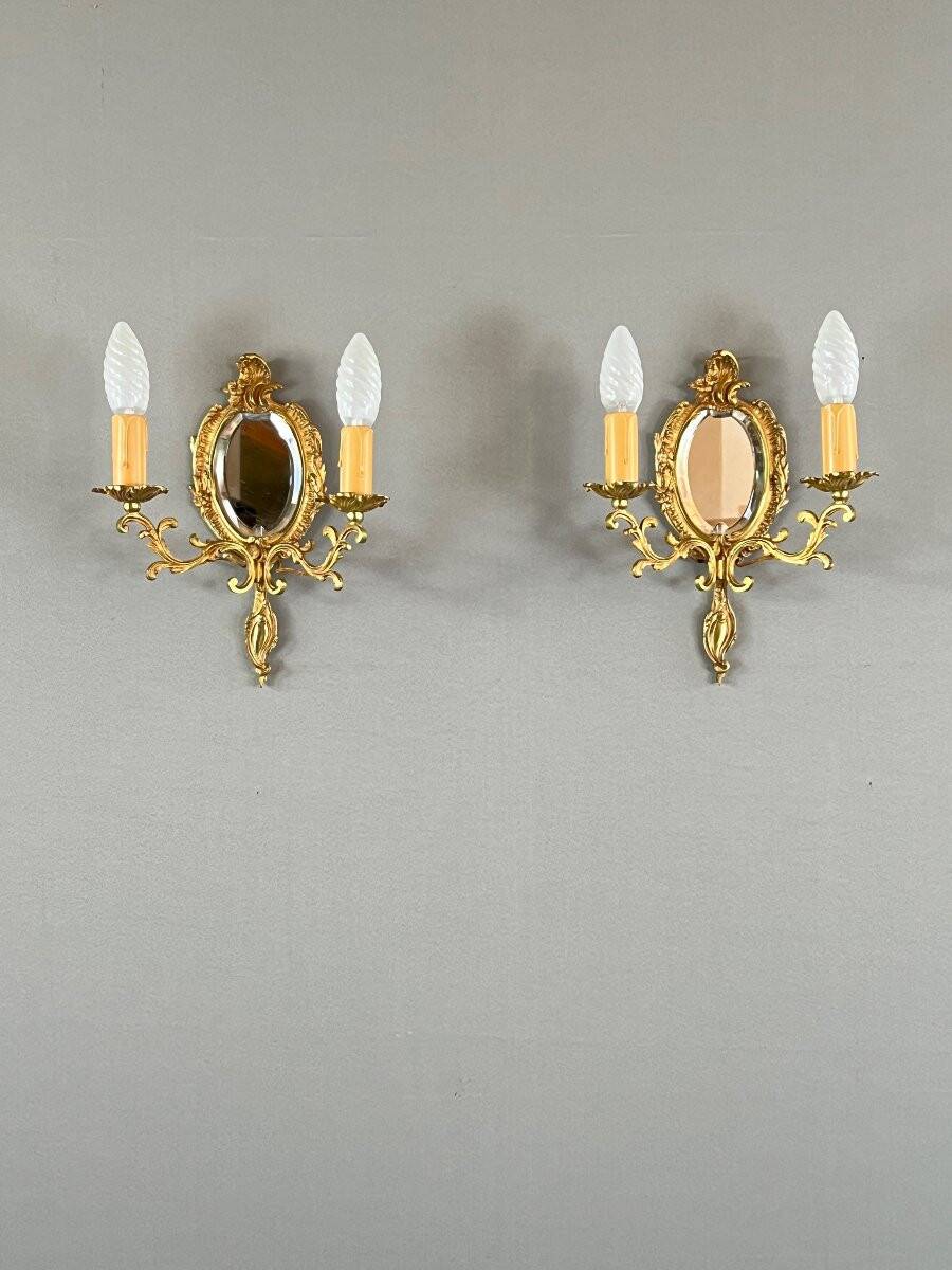 Pair of Louis XV Style Mirror Wall Sconces, 20th Century