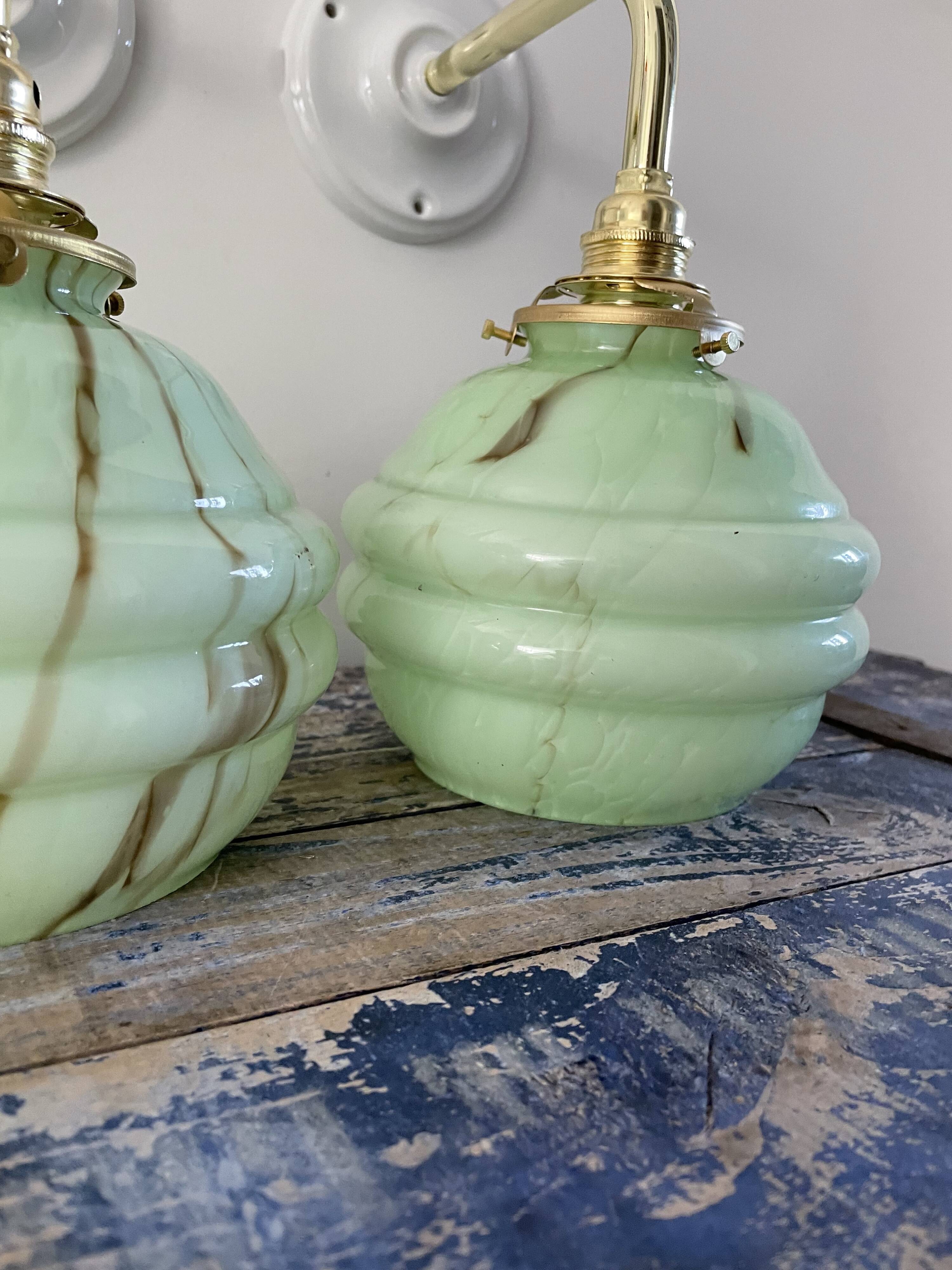 Pair of new electrified mint Art Deco sconces