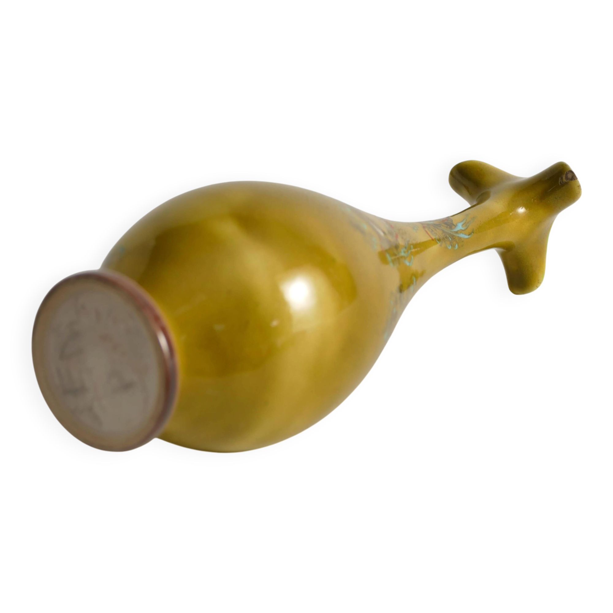 Chinoiserie Ochre Yellow Dragon Vase by Lambeth Doulton Faience, England 1880s