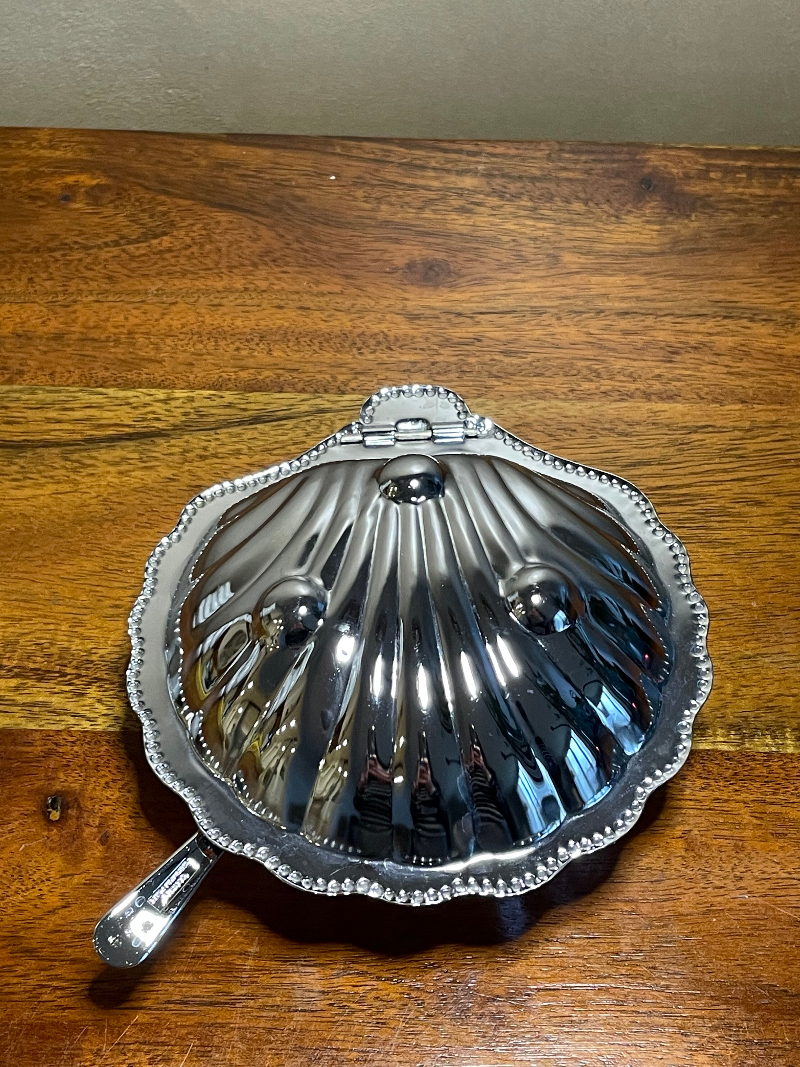 Butter, caviar cup shell Scallops silver metal