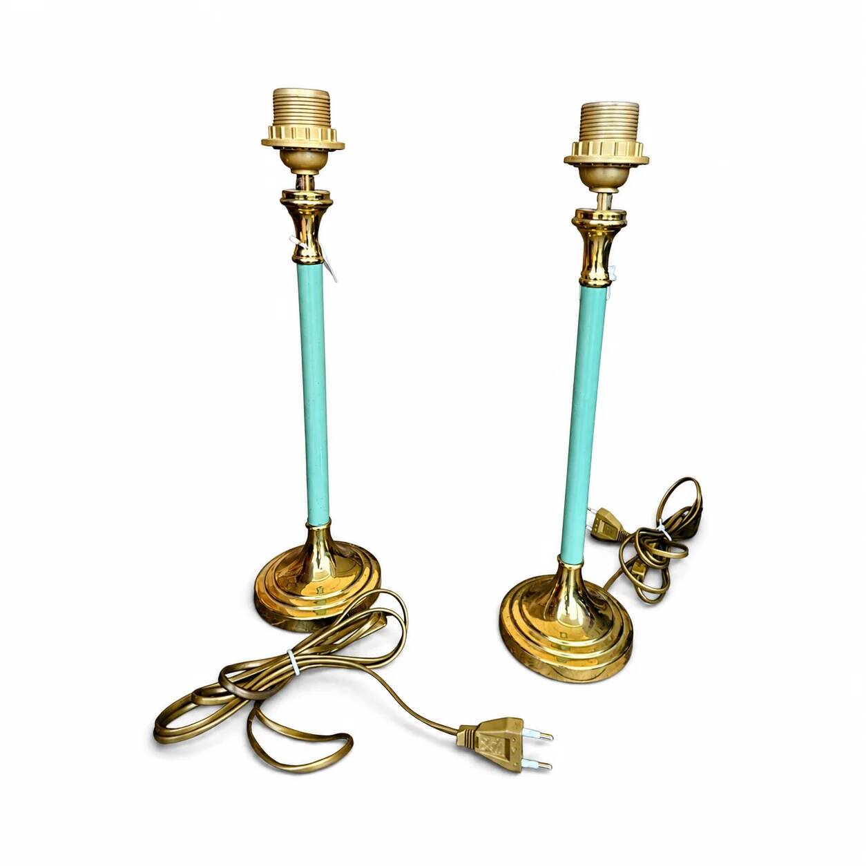 2 x brass and blue steel table lamps from Kullmann / 1970s