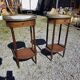 Pair of Louis XVI style bedside tables in mahogany, with marble tops.