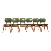 6 chaises en similicuir vert et bois, 1960